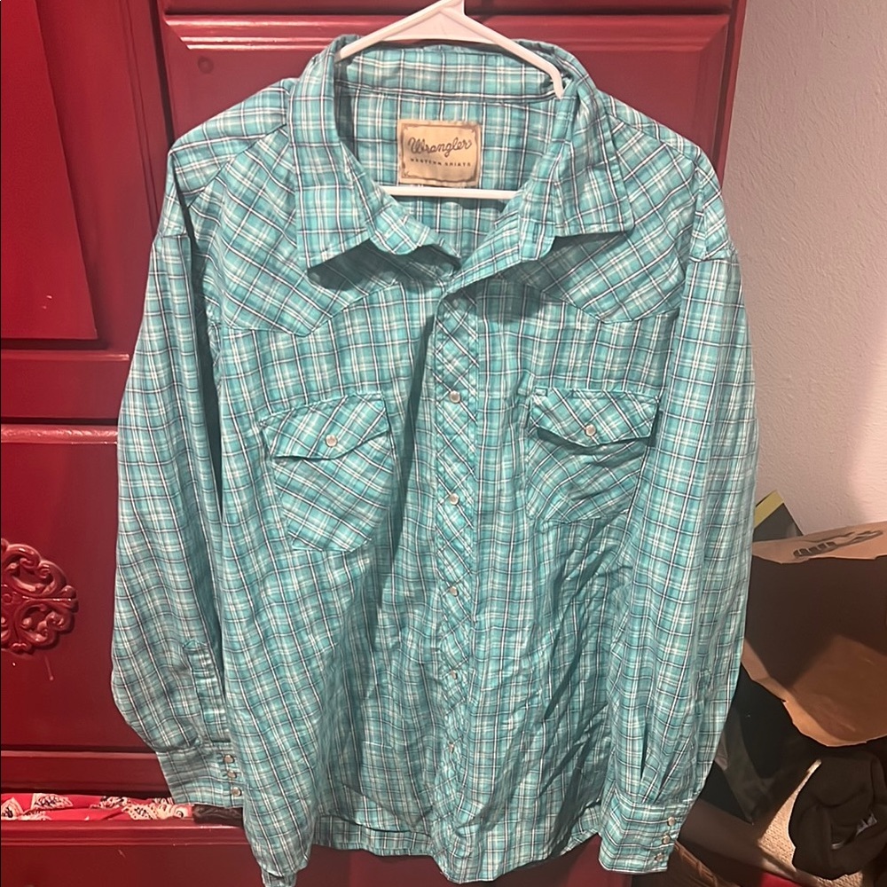Wrangler Teal Plaid Button-Up Shirt